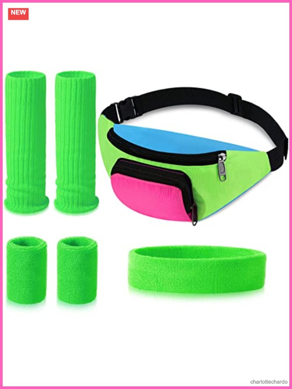 80s 90s Workout Costume Set Fanny Pack Sweatband Wristbands Leg Warmers